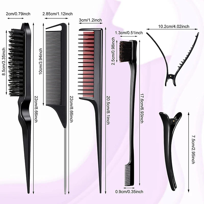 8Pcs Hair Styling Comb Set Teasing Hair Brush Triple Teasing Comb Rat Tail Combs Edge Brush Hair Tail Tools Braid Tool Loop