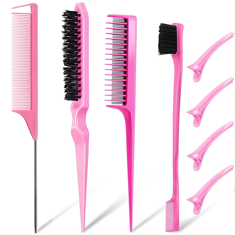8Pcs Hair Styling Comb Set Teasing Hair Brush Triple Teasing Comb Rat Tail Combs Edge Brush Hair Tail Tools Braid Tool Loop